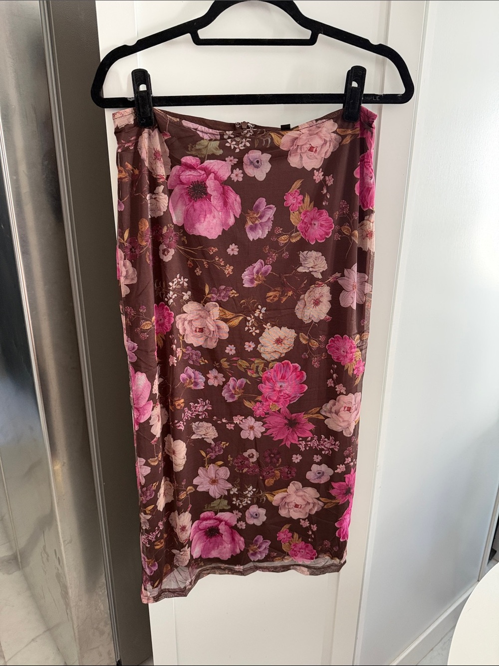 Lulu's Floral Pink & Brown Midi Skirt